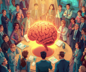 AI with People surrounding it. 