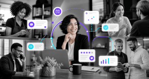 Small business workflow showing customer response, scheduling, follow-up, reviews, and growth support connected through practical AI systems.